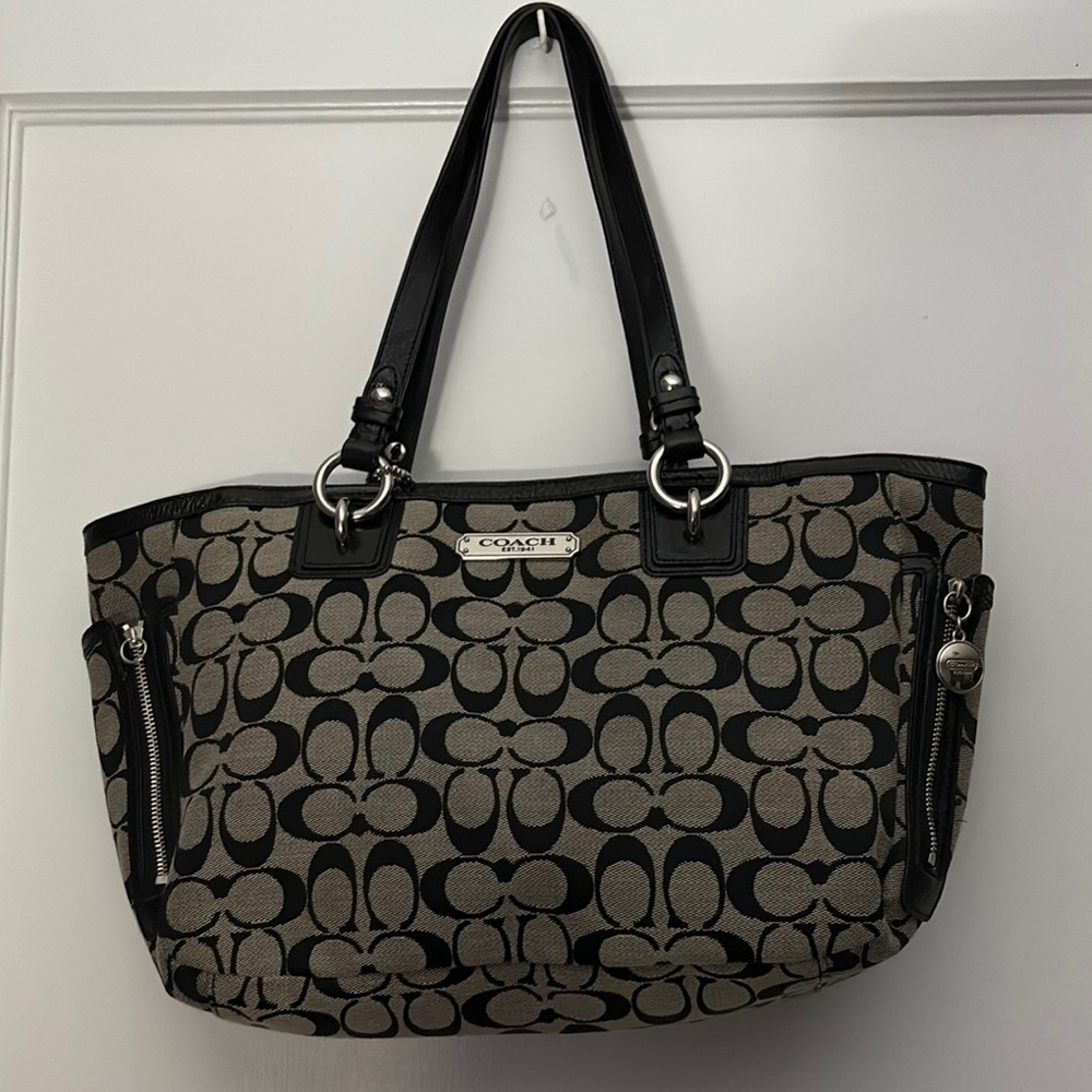Coach Black and gray Leather Trim Tote